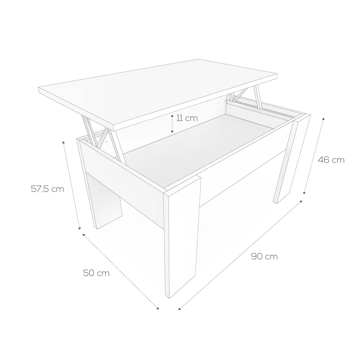 Duérmete Online Mesa de Centro Elevable, Mesita de Salón o Comedor, Acabado en Color Wengue, Medidas: 90 cm (Ancho) x 50 cm (Fondo) x 46-57 cm (Alto), Madera, 90 x 50 x 46/57 cm
