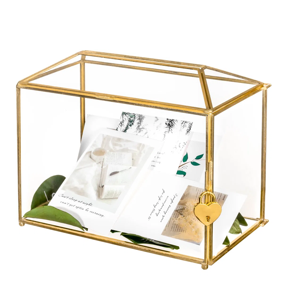 NCYP 26cm Oro Caja de tarjetas de boda con ranura y cerradura, geométrico hecho a mano para recepción de boda, centro de recuerdos (solo caja de vidrio y cerradura)