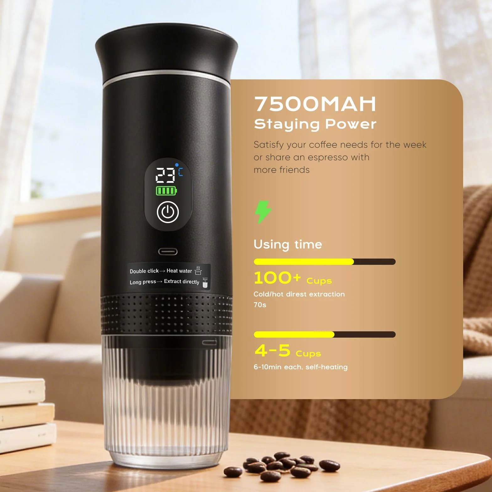 Cafetera Portatil Capsulas, Cafetera Portátil 20 Bar, 3 en 1 Cafetera Multicapsula y Molido, Maquina de Cafe, Cafetera Capsulas Portatil, Batería Recargable USB, Ideal Viajes, Camping, Oficina