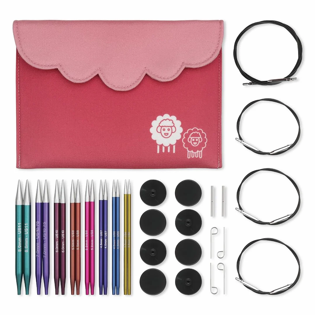 KnitPro Puntas de agujas de tejer circulares intercambiables, Zing Deluxe Set 3.50, 4.00, 4.50, 5.00, 5.50, 6.00, 7.00 y 8.00