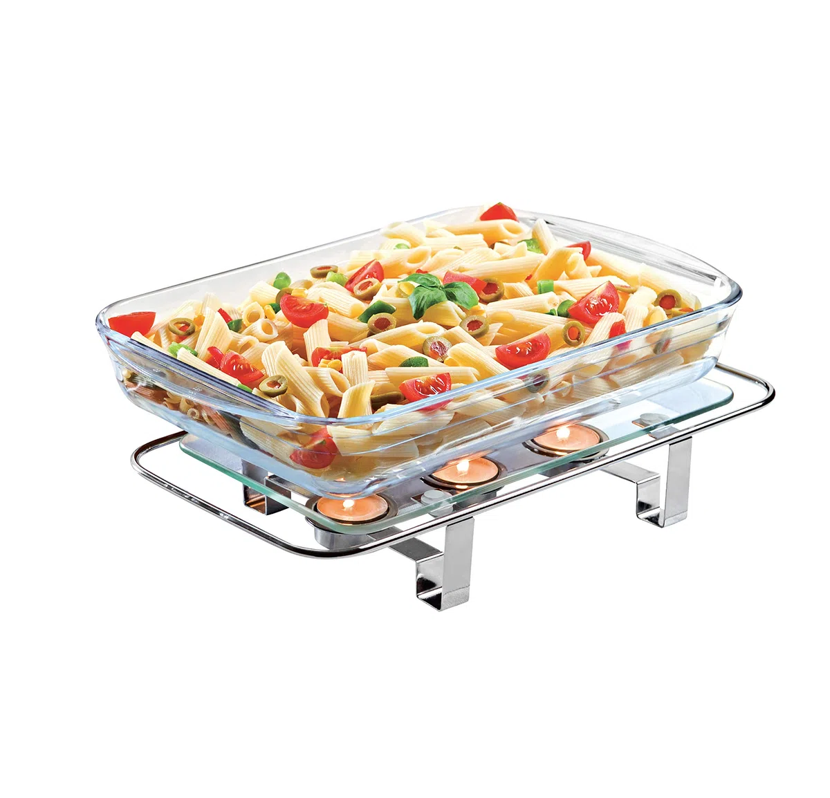 NewlineNY - Calentador de Platos de Cristal Cromado, Rectangular, 3 Agujeros, Vela votiva, Calentador de Alimentos Gourmet
