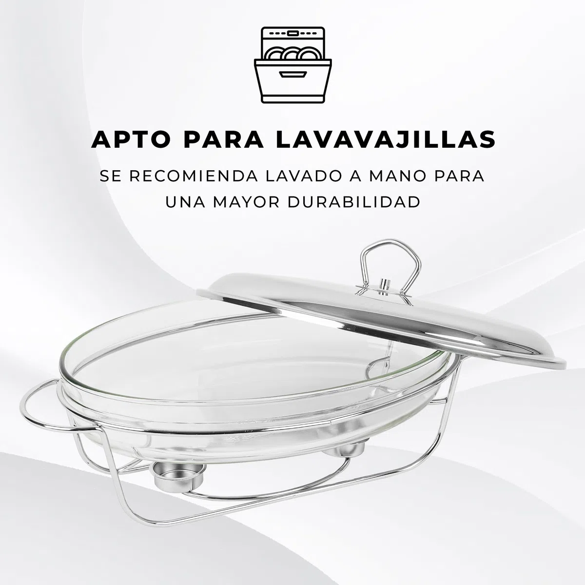 KARL HAUSMANN Chafing Dish Buffet - 3L con Tapa y Soporte - Rechaud de Vidrio Templado con Calentador de Comida - Set Buffet para Servir Caliente