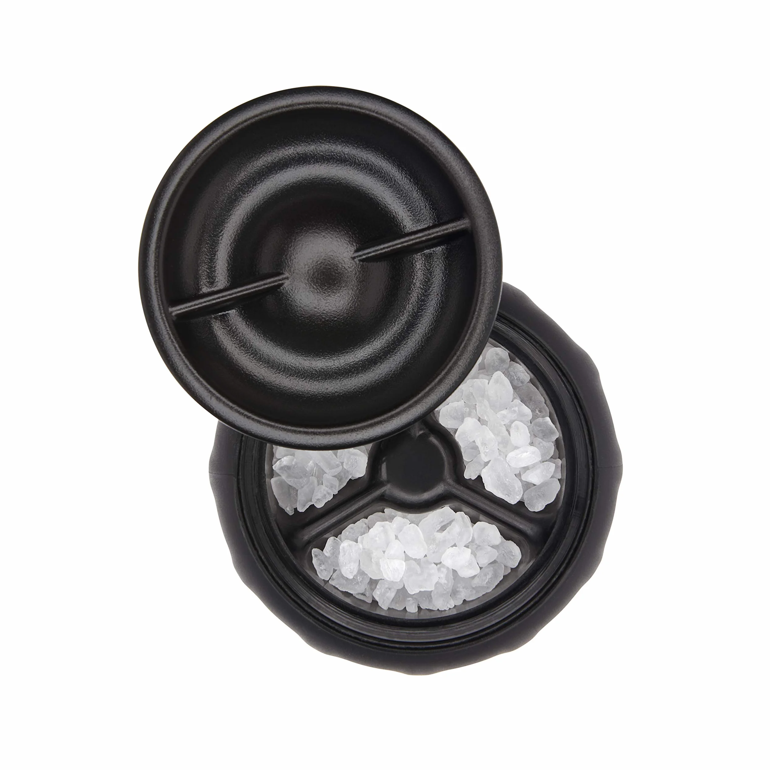 OXO Good Grips Juego de Sal y Pimienta Sin Desorden: Molinillos de Cerámica Ajustables + Botón Antideslizante + Recarga Fácil + Diseño sin Desorden para la Mesa (Juego de Molinillos de Sal y Pimienta)