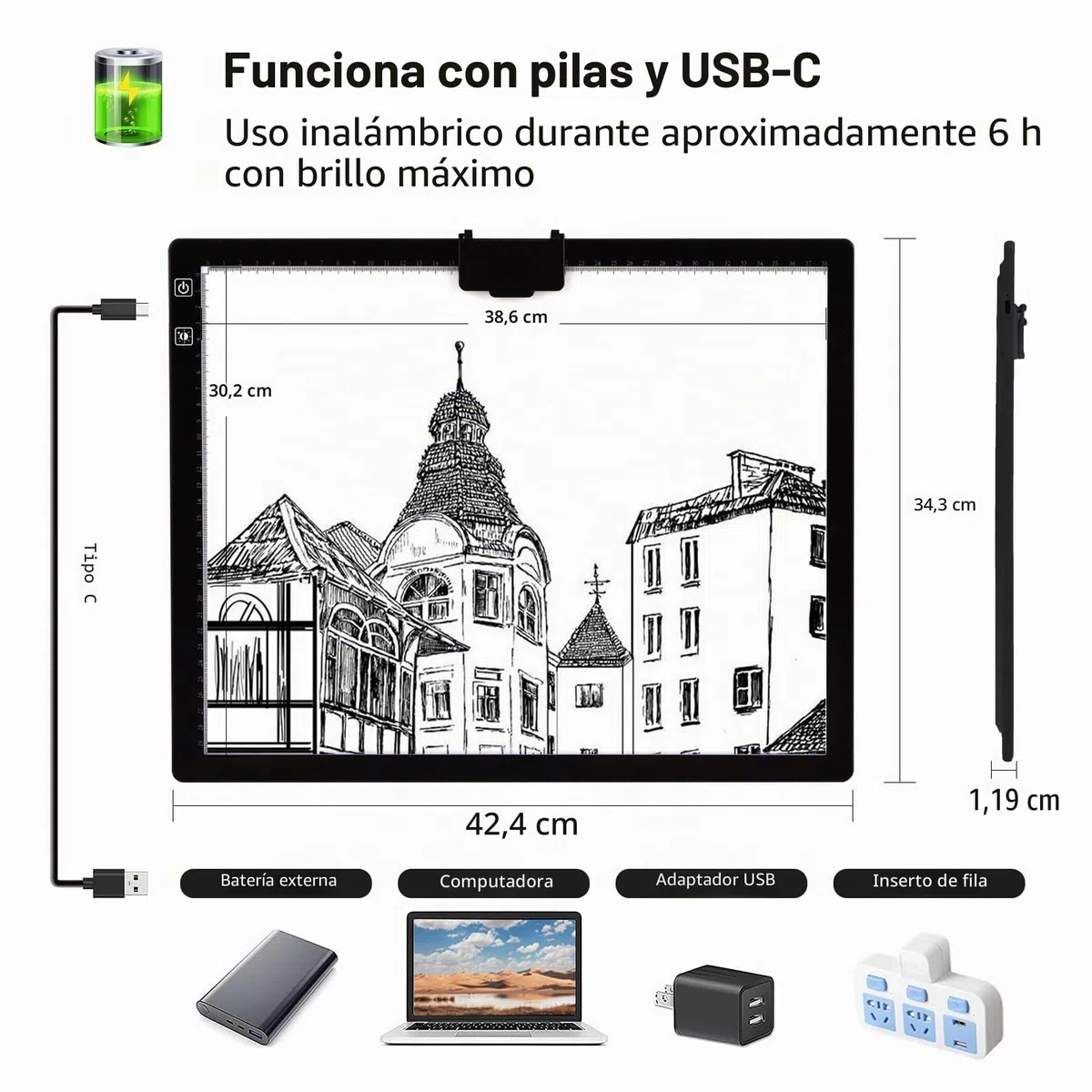 TOHETO A3 Recargable Mesa de Luz Para Calcar con Bolsa, Soporte Integrado,Clip Magnético, Mesa de Luz Dibujo Tableta de Luz, LED Tableta de Luz Dibujo de Dibujo para Bocetos Diseño 5D Diamante Pintura