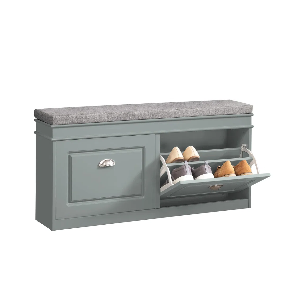 SoBuy Banco Zapatero con Asiento y Almacenaje - Puff Organizador con 2 Solapas, Estrecho para Zapatero Entrada Recibidor, Recibidores de Entrada y Dormitorio, 104x24x52cm Gris FSR64-HG ES