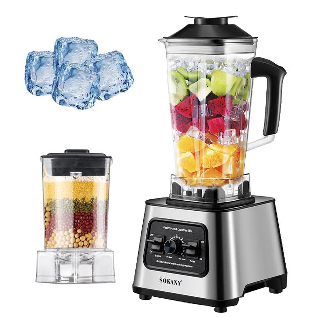 SOKANY SK-999 6000W Mezcladora de alto rendimiento, 15 velocidades, dos en uno [mezcladora y batidora 2.5l, trituradora de café], función de rotura de hielo, función de autolimpieza (SK-999, 6000W)