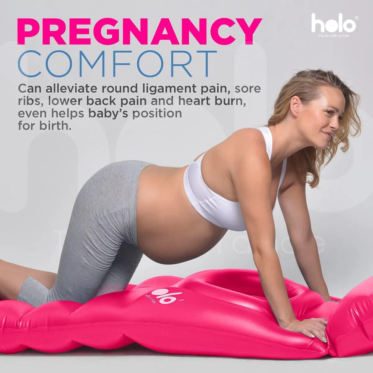 HOLO - Lilo Inflable de Maternidad - Previene el Dolor de Espalda y apoya tu Barriga Durante el Embarazo - Diseño de Almohada de Maternidad Suave y de Apoyo (Arena Blanca)