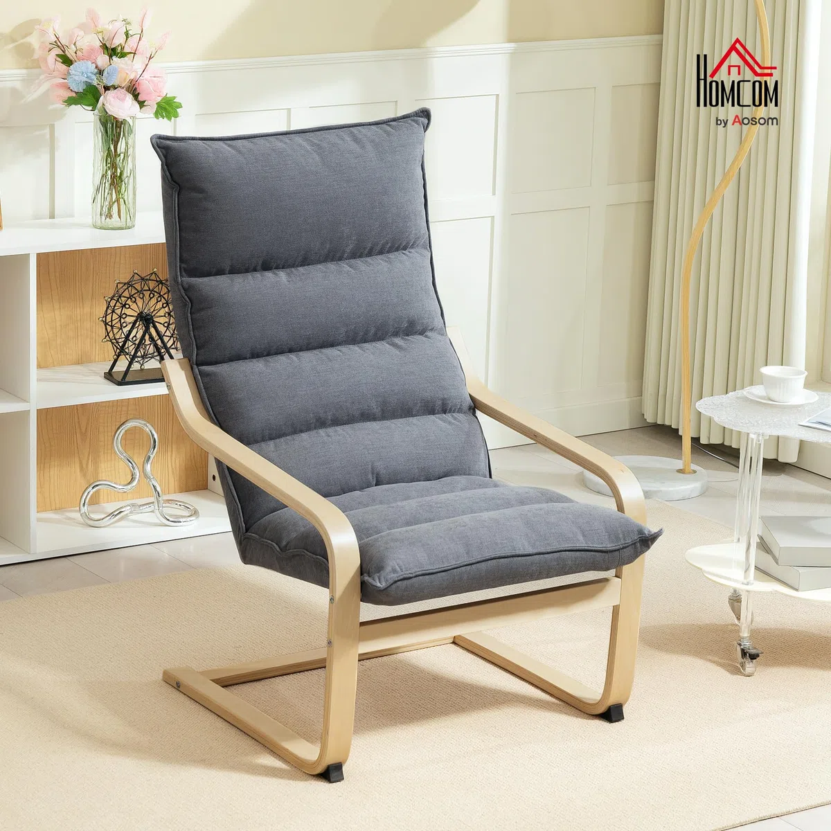 HOMCOM Sillón de Salón Moderno Butaca de Salón con Respaldo Alto Reposabrazos y Patas de Madera Tapizado en Terciopelo Butaca para Dormitorio Sala de Estar Gris