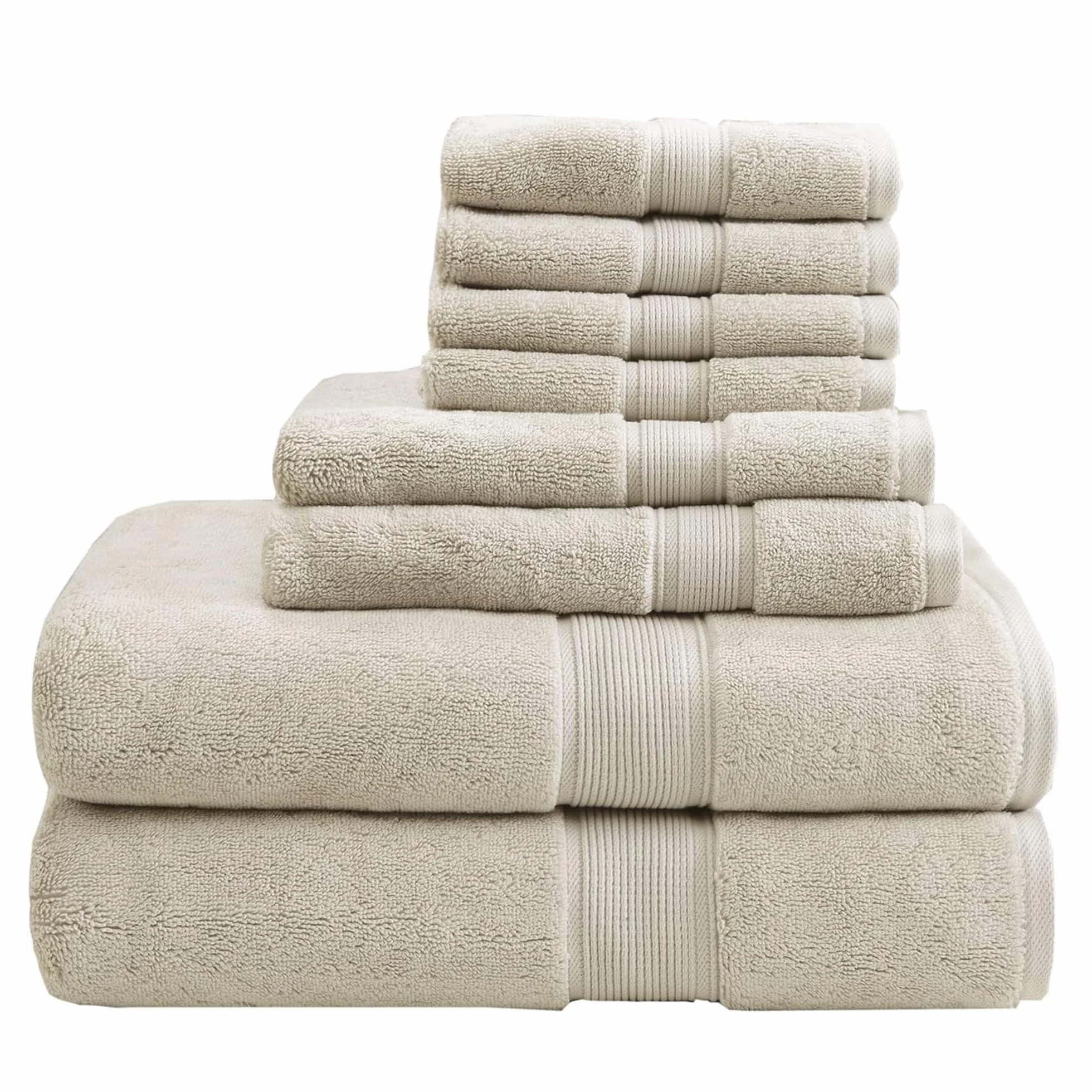 Madison Park Juego de 8 Toallas de baño de 800 g/m², 100% algodón, lujosas, Altamente absorbentes, 2 Toallas de baño, 2 Toallas de Mano, 4 paños de Secado rápido, Calidad de SPA, Natural