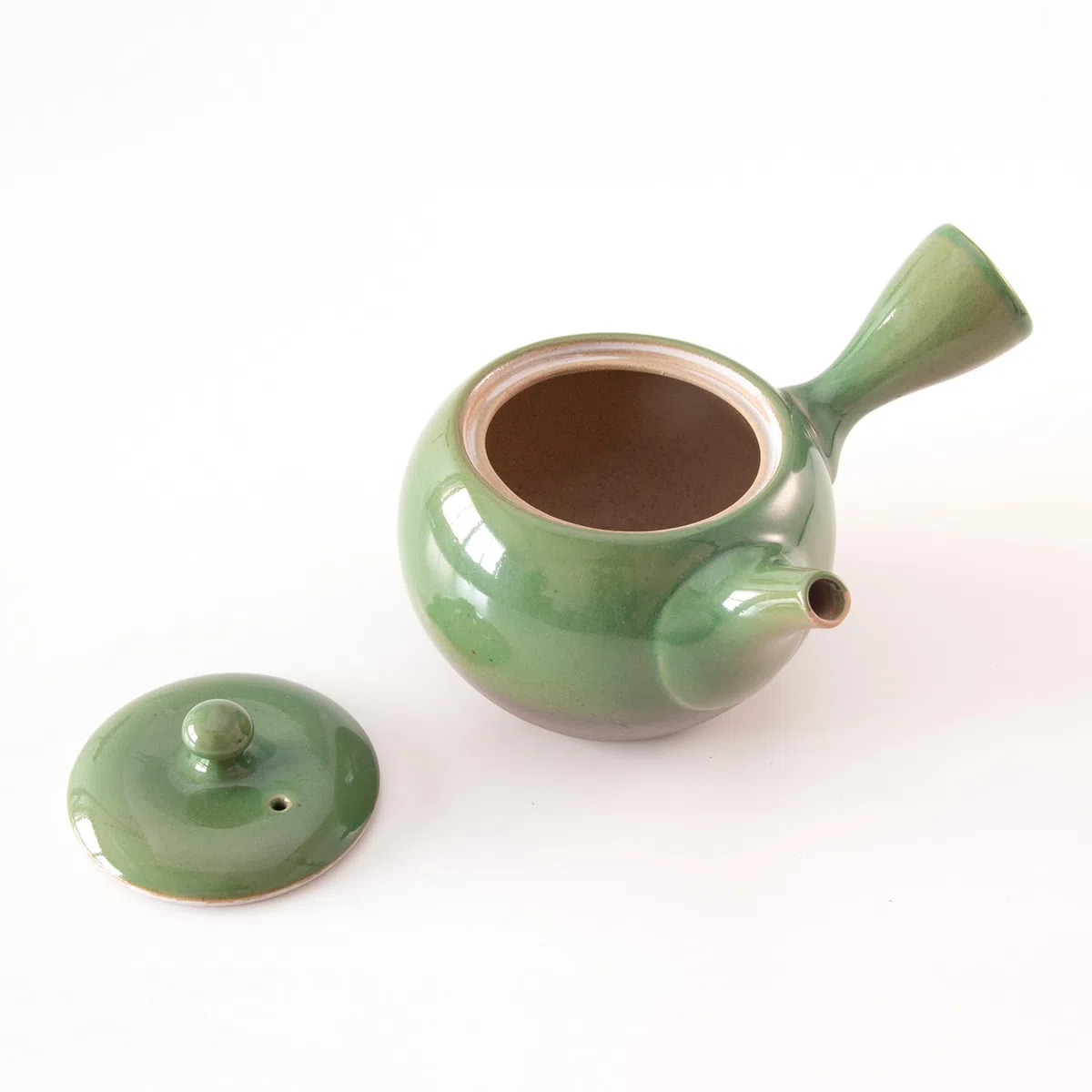 Asayu Japan Tetera Tradicional Kyusu - Midoriyu - Tamaño Mediano 360 ml, Esmaltada en Verde - Hecha en Japón (Tokoname-Yaki) - Ideal para Té Verde y Ceremonias del Té