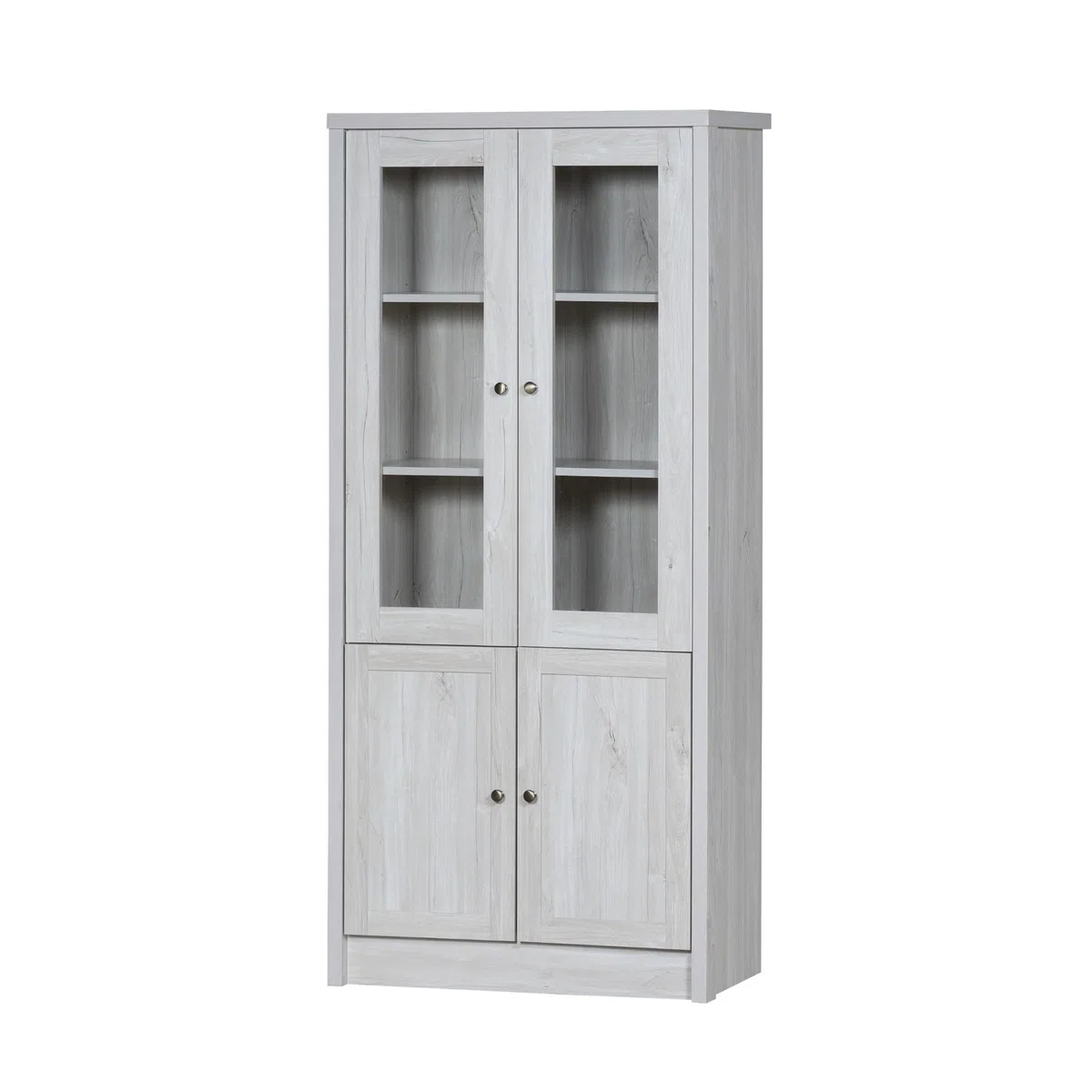 Armario alto de cristal de 171 cm de altura, con 2 puertas de cristal y estante, archivadores, buffet, armario de cocina, aspecto de madera, para salón, oficina y pasillo (color blanco con puertas)