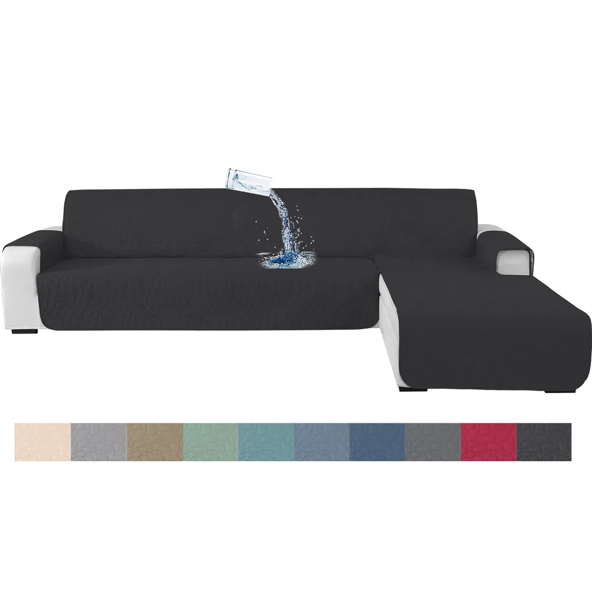 Ystyle Funda Sofa Chaise Long 3 Plazas, Funda Chaise Longue Izquierdo Derecho, Cubre Sofa Chaise Longue Impermeable, Funda Sofa L Gatos, Funda De Sofa Chaise Longue (255cm, Negro)