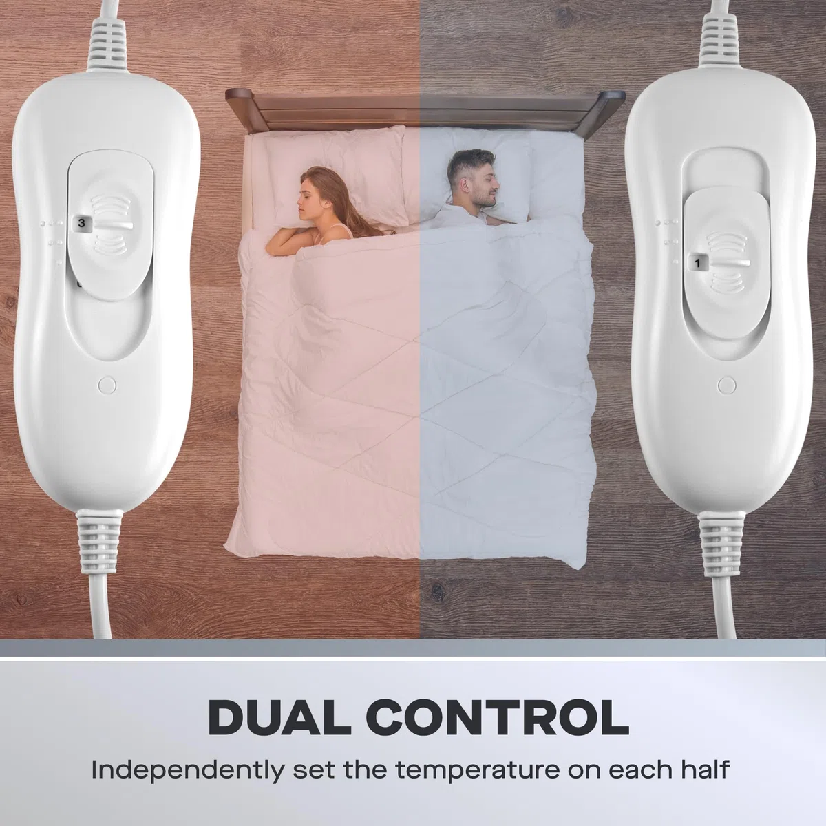 Daewoo Dreamz - Manta Ajustable con calefacción Doble, 3 ajustes de Calor, Controles de Doble Zona, Lavable a máquina, Funda de Tacto Suave, Cama Doble