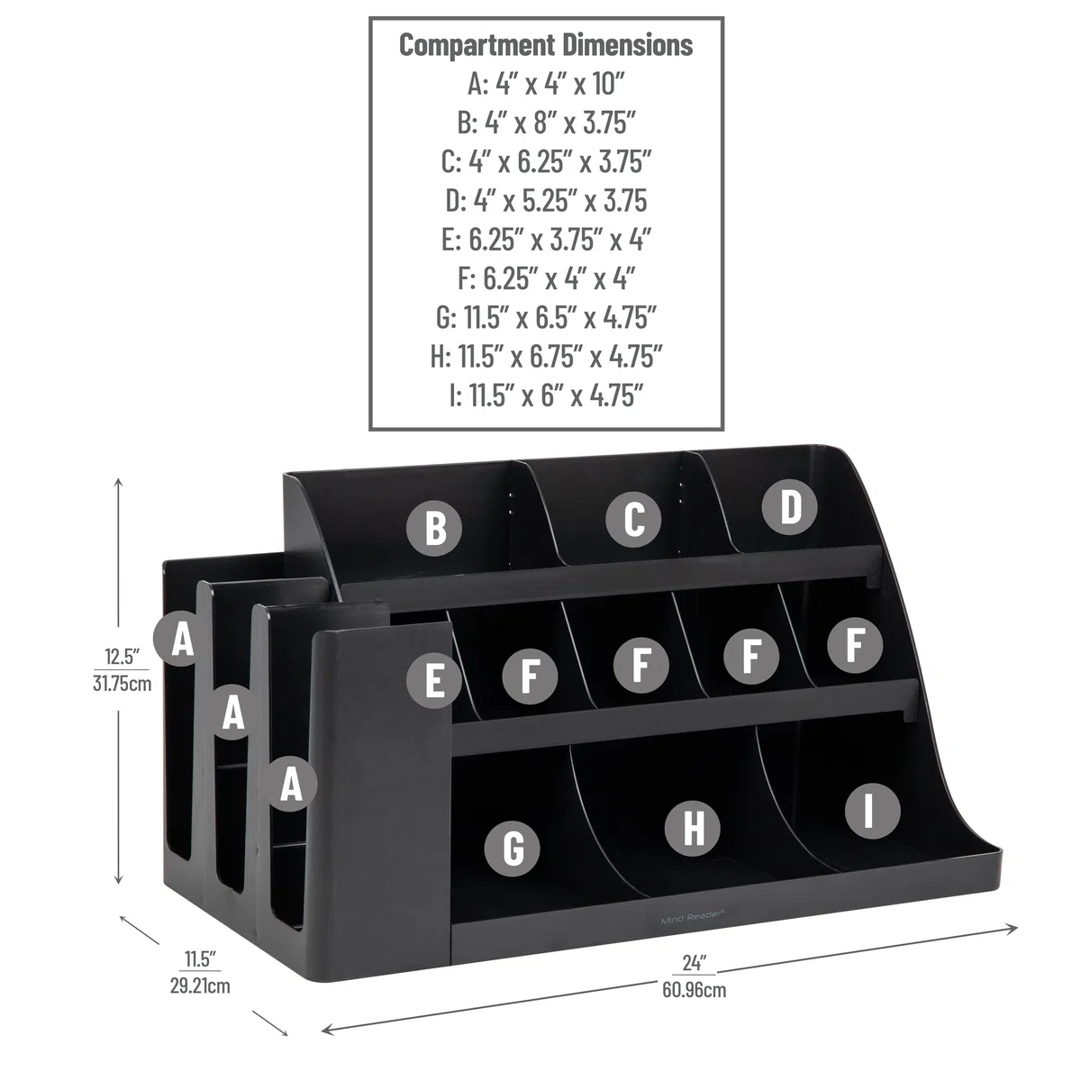 Mind Reader Pionero organizador de 11 compartimentos para condimentos, color negro 14 compartimentos, extragrande. negro