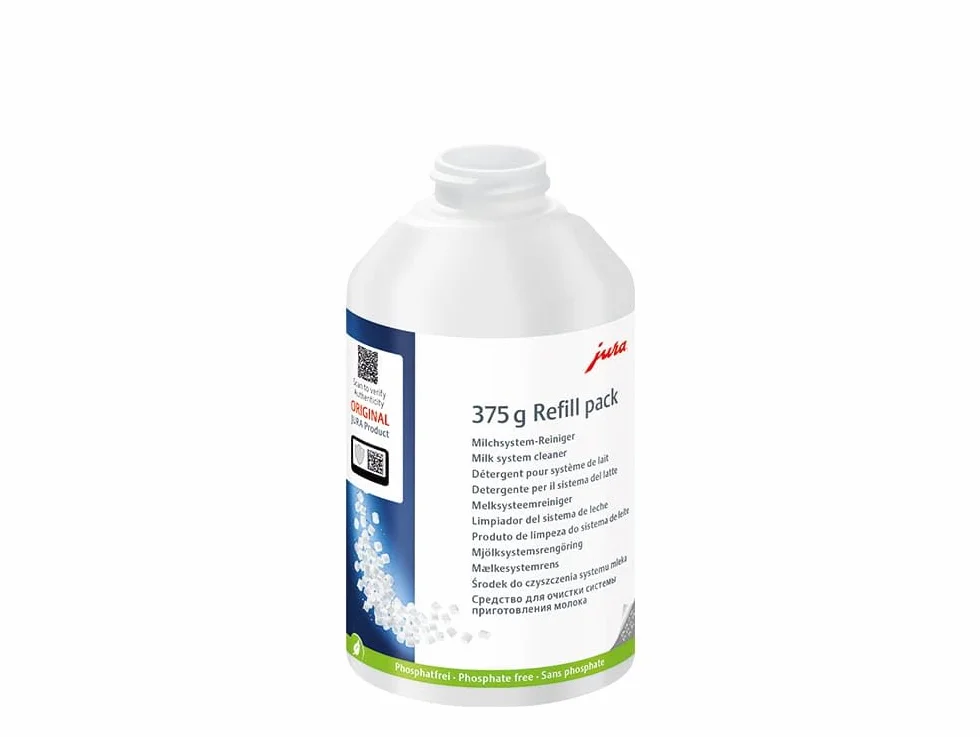 JURA Original – Minipastillas para limpieza del sistema de leche para 125 limpiezas – Certificación TÜV – Botella de recarga de 375 g – 24332, color blanco