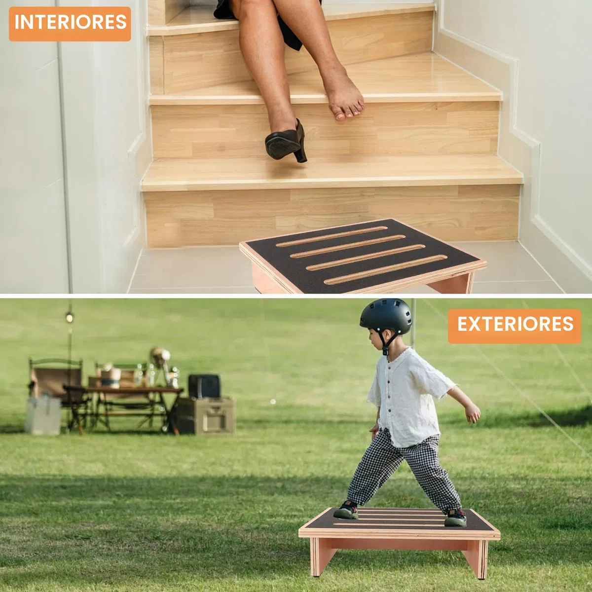 YAYODS Taburete de Paso de Madera (40x32x10,5cm), Escalón para Adultos y Ancianos Soporta hasta 200kg, Peldaño con Superficie de Goma Antideslizante para Cocina, Baño y Acceso al Coche