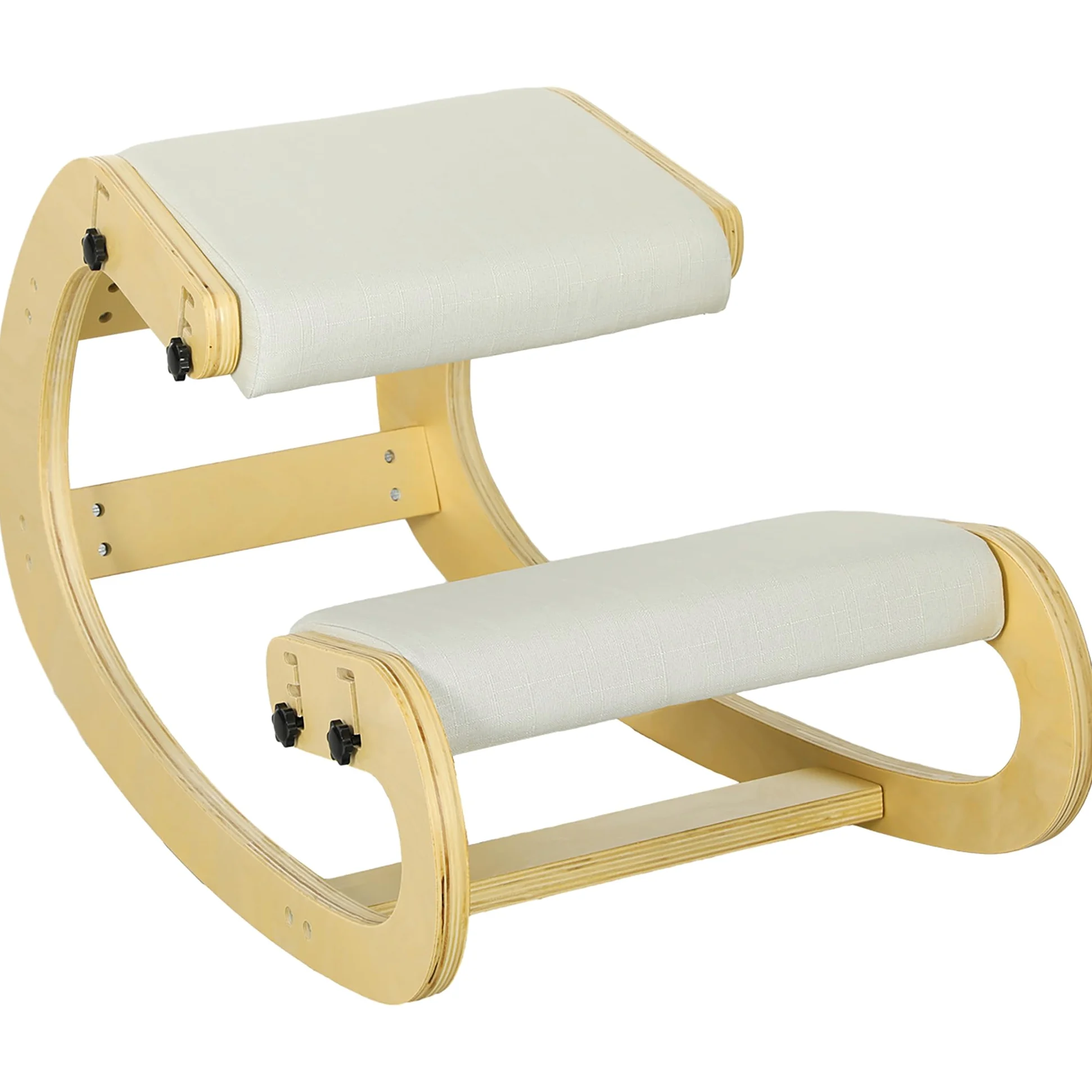 HOMCOM Silla de Rodillas, Mecedora ergonómica de Madera, Silla de Rodillas Ajustable para la Oficina en casa, Mejorar la Postura, Dolor de Espalda, Crema