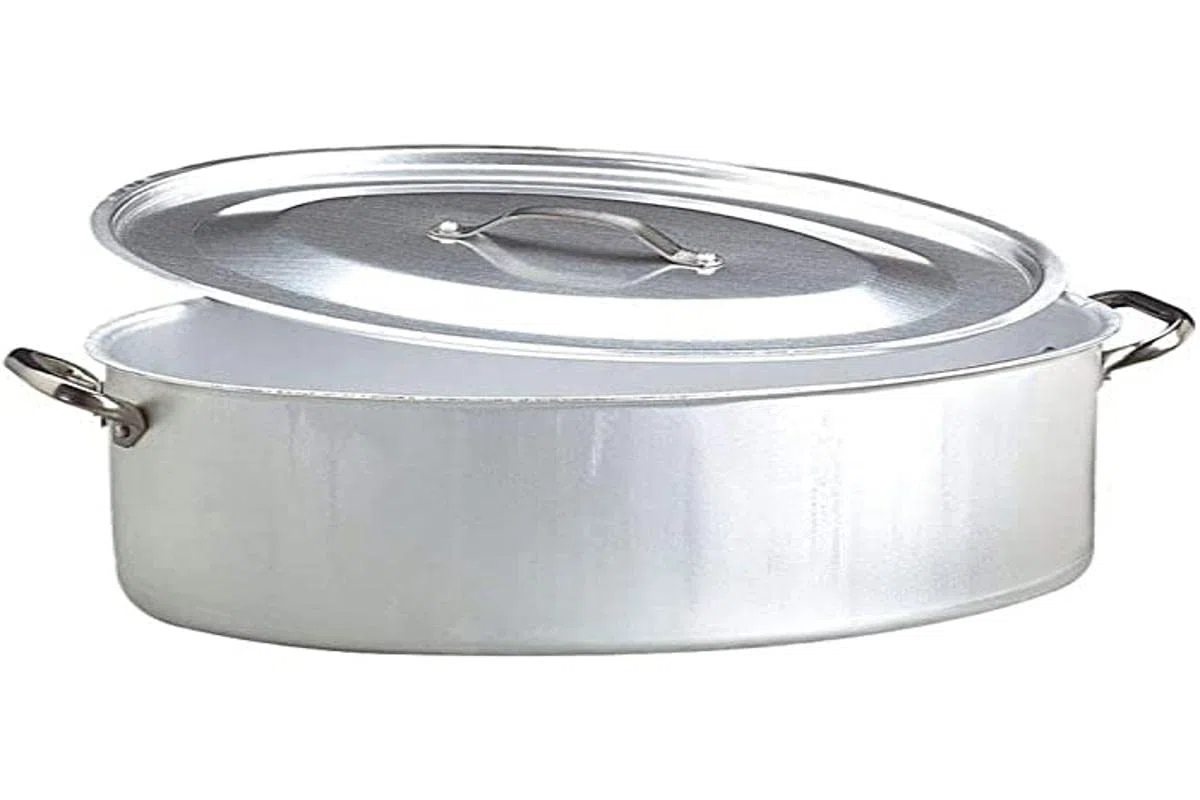 Agnelli ALMA12640 Cacerola ovalada con tapa y 2 asas de acero inoxidable, aluminio profesional 3 mm, 40 x 28 cm
