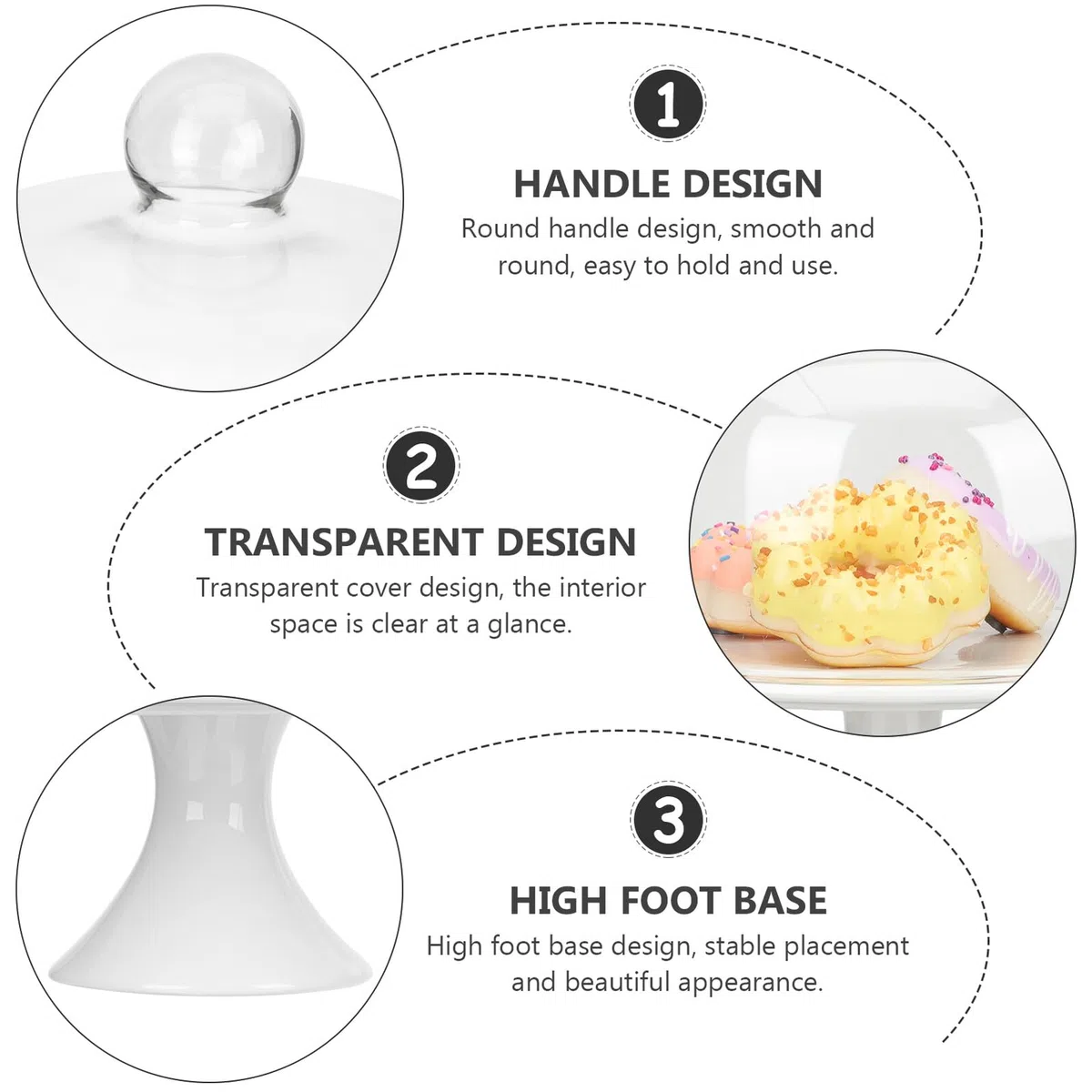 iplusmile Soporte para Tartas con Base Alta de Cerámica y Vidrio con Tapa de Cristal Plato de 10 Pulgadas para Postres Frutas y Aperitivos Expositor para Fiestas y Celebraciones