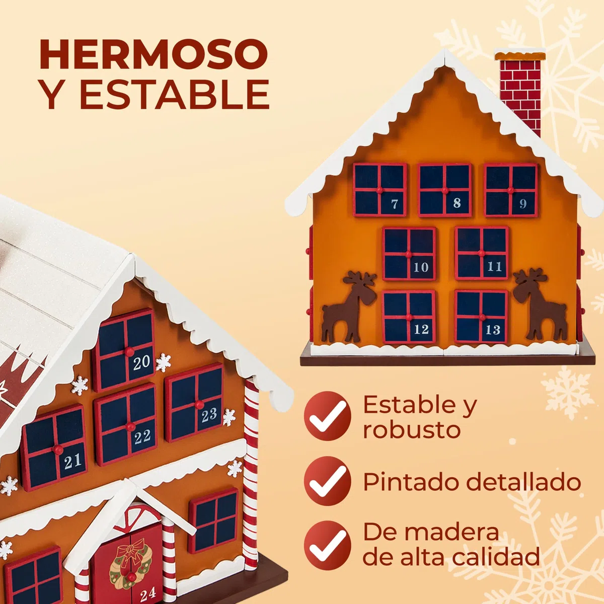 Spielwerk® Calendario de Adviento Madera Casita Jengibre 24 Cajoncitos Rellenable Chuches Vacio Reutilizable Adorno Decoración Navidad 2025 Personalizable