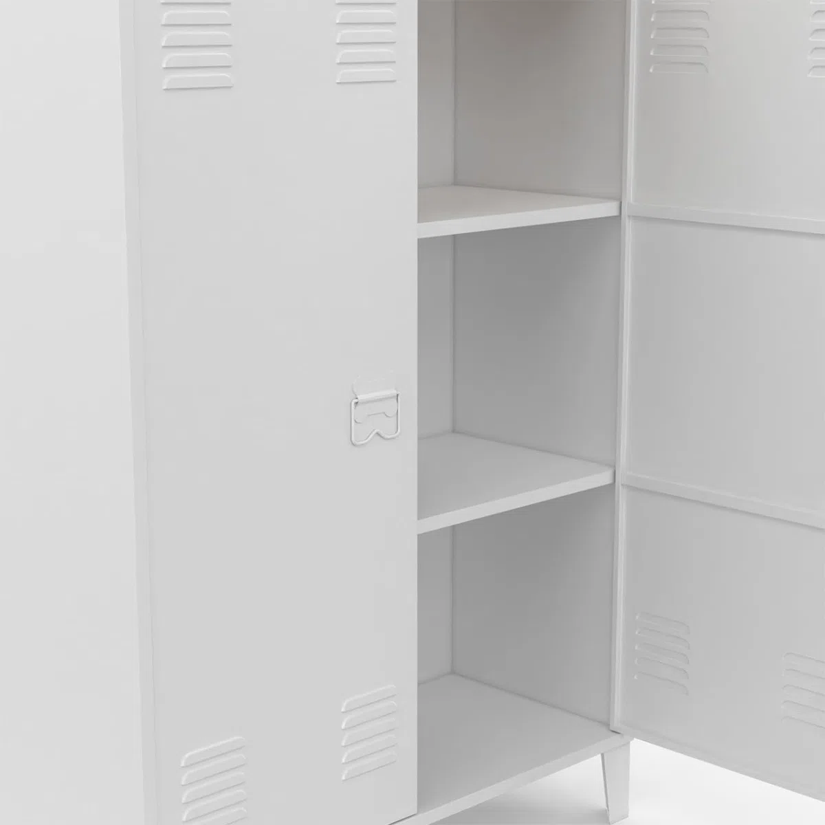 IDMarket - Armario bajo Ester 2 puertas de metal blanco y madera diseño industrial