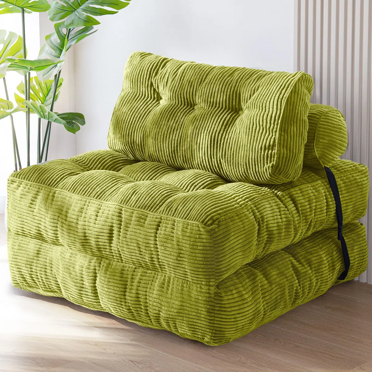 MAXYOYO Sofá cama plegable sofá cama convertible con cojines, colchón con respaldo, silla-cama portátil-Sofá de suelo cómodo para salón dormitorio, Verde