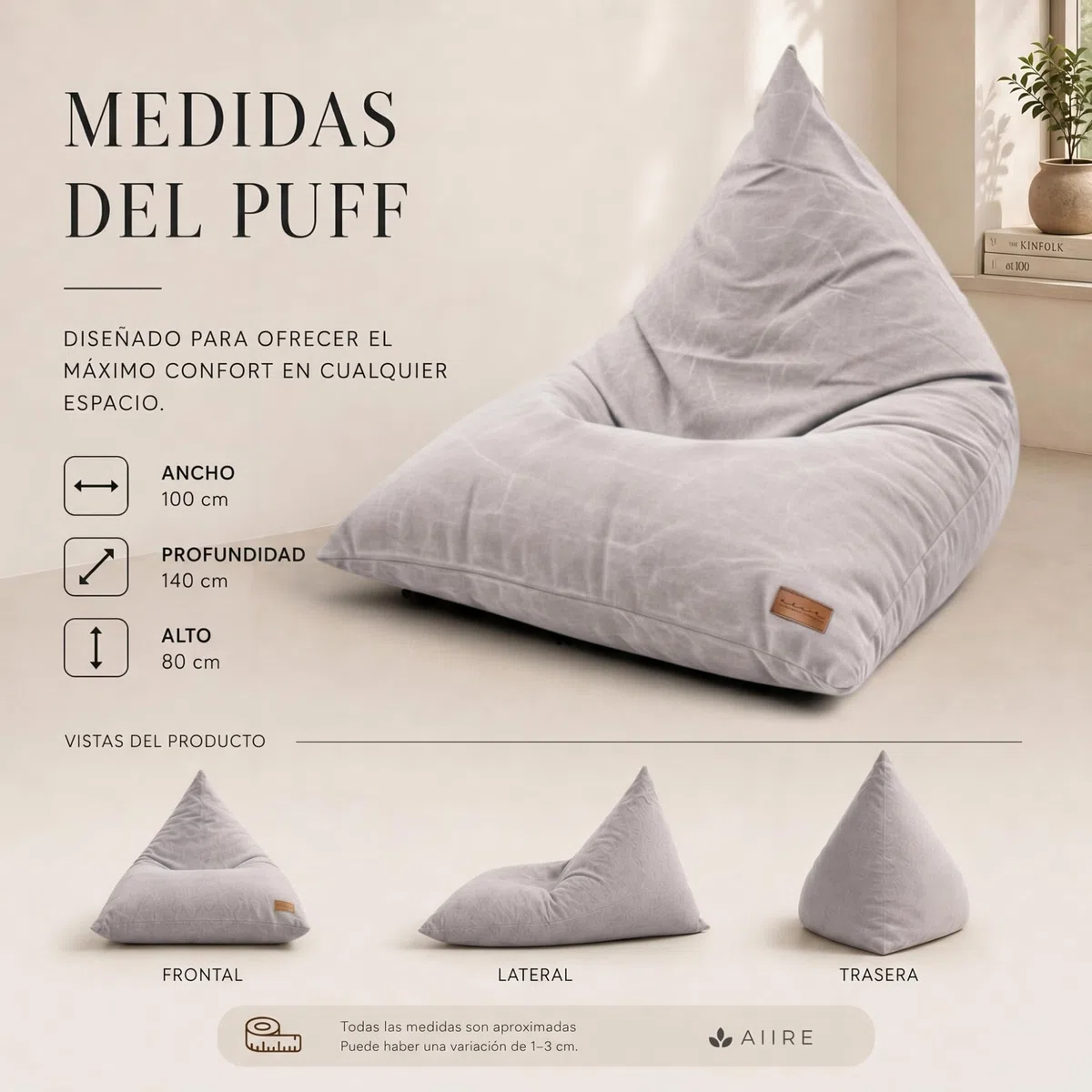 Aiire Puff con Relleno Incluido Moderno - Puf Salon XXL de Diseño para Adulto o Juvenil - Funda Desenfundable y Lavable - Puffs Infantiles XXL - Bean Bag Chair Gamer Gigante