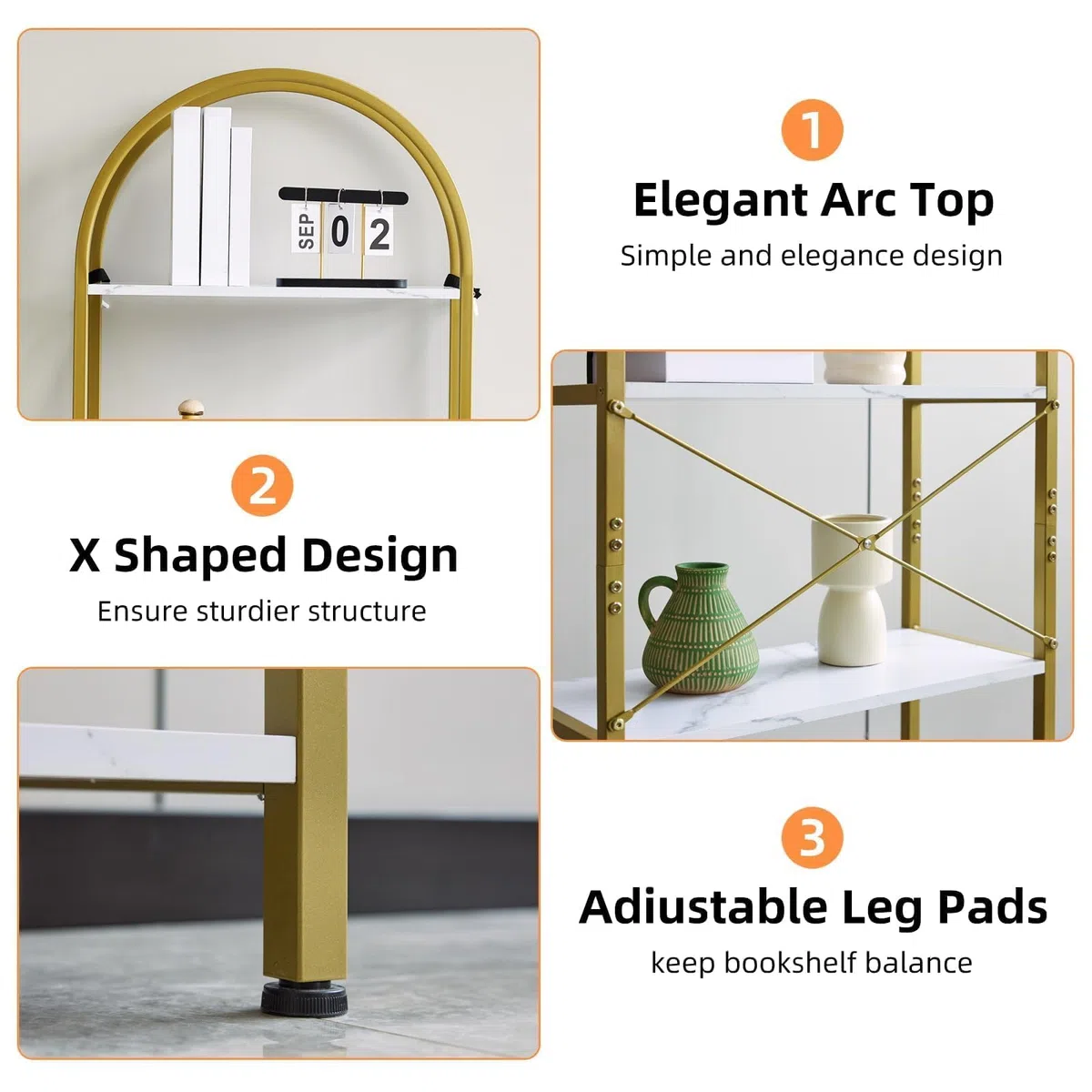 Zstar Estantería Arqueada De 5 Niveles, Estantería Alta con Estructura De Metal, Moderna Estantería Abierta para Dormitorio, Sala De Estar y Oficina En Casa.