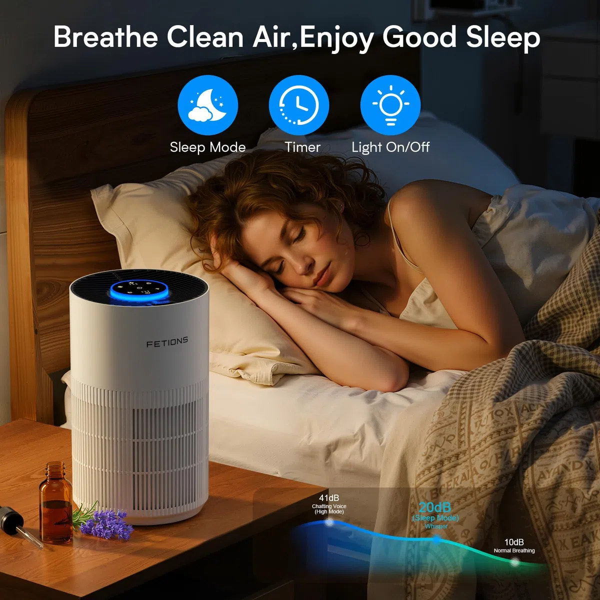 Purificadores de aire para el hogar de hasta 300 pies cuadrados, purificadores de aire pequeños para dormitorio, purificador de aire HEPA H14 con modo de espera, 3 velocidades, temporizador, función