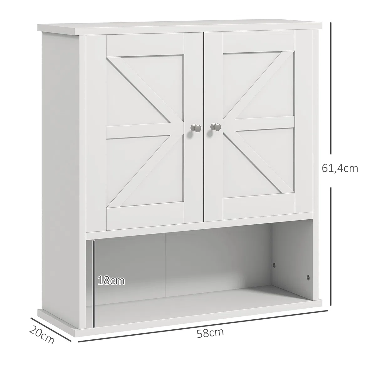 kleankin Armario de Baño de Pared, Mueble de Baño Colgar Rústico con Compartimento, Estante Ajustable, 2 Puertas, para Cocina, Lavadero, sobre el Inodoro, Blanco