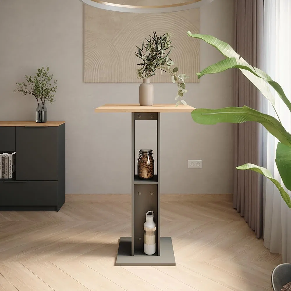 Vicco Mesa de Bar Repose, Oro Power Roble/Antracita, 65 x 65 cm, con Estante Lateral para almacenar Botellas y Vasos