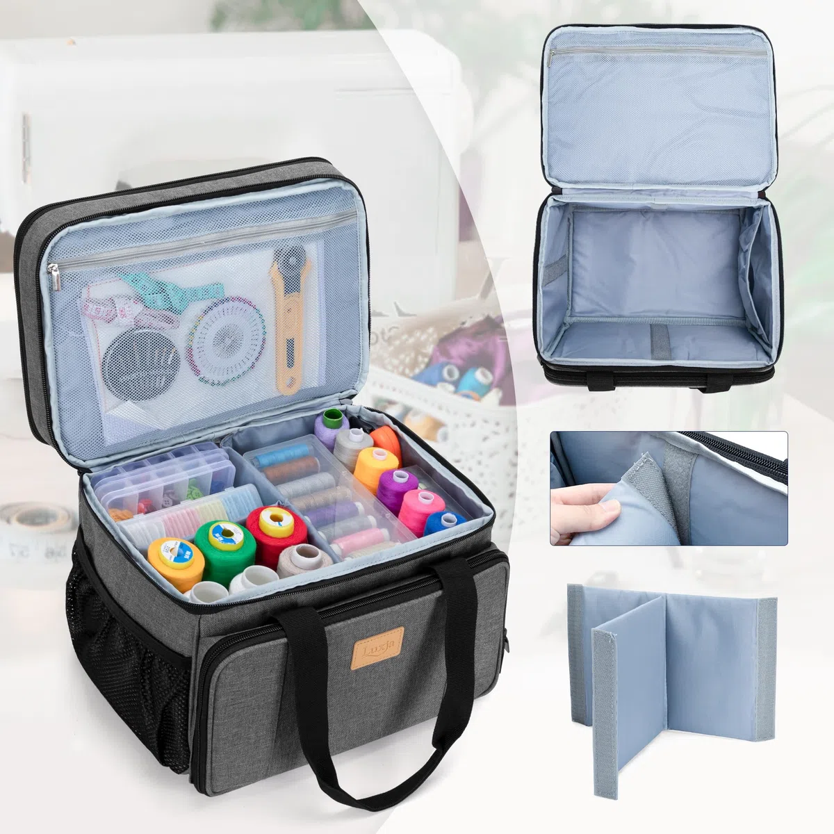 Luxja Bolsa para Costura Grande, Bolsa Organizadora de Costura con Bolsillos Variados para Suministros de Costura y Manualidades (Solo Bolsa)