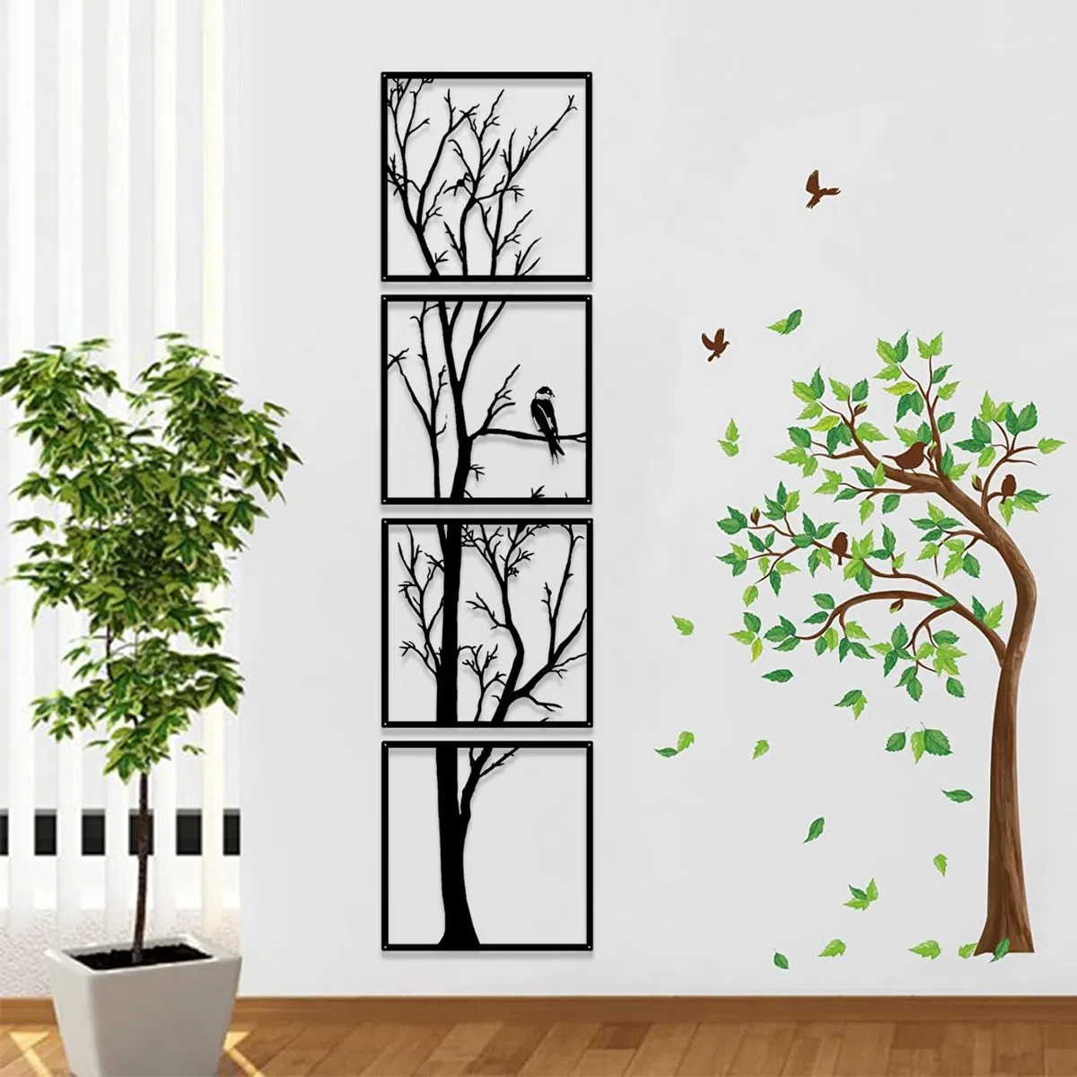 Pduoduo Decoración de pared de árbol, arte de metal para colgar en la pared, juego de 4 piezas, decoración de pared de ramas de metal grandes para el hogar, jardín, sala de estar
