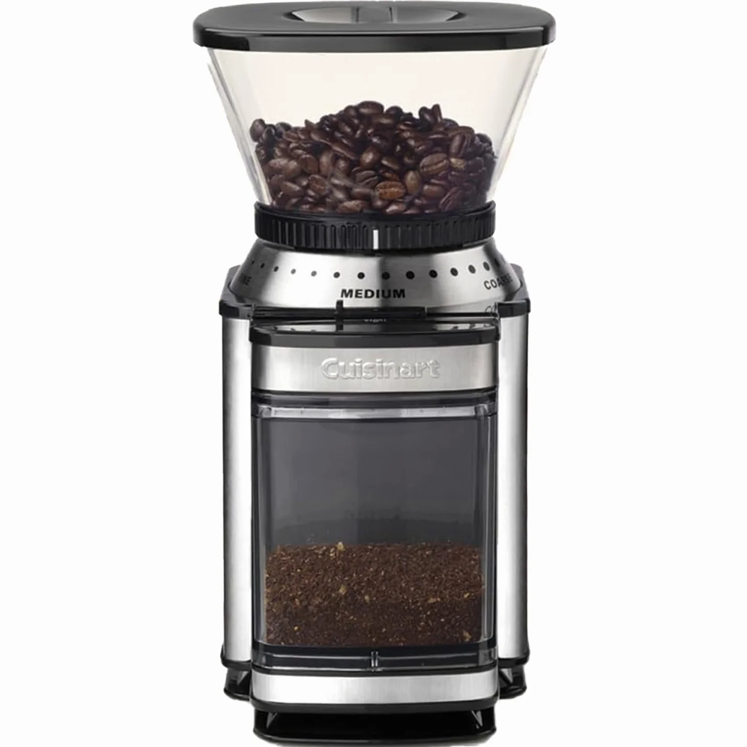 Cuisinart Molinillo de café, uso doméstico, 4-18 tazas, 8 posiciones de molido, Diferentes intensidades de infusión - espresso, cold brew, latte, cappuccino, Fresa Acero Inoxidable