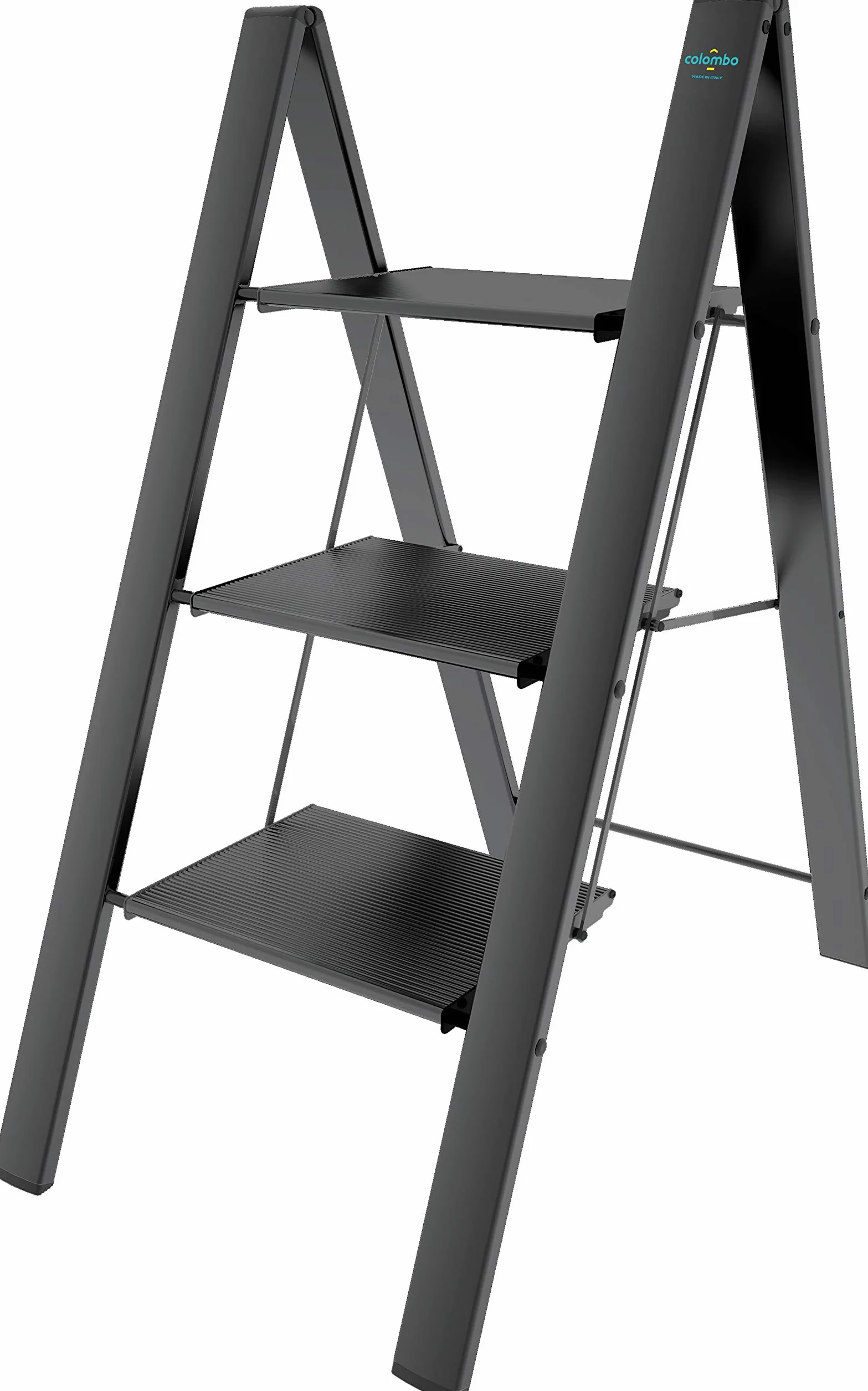 Colombo Escalera doméstica, Aluminio anodizado, Negro, 3 peldaños