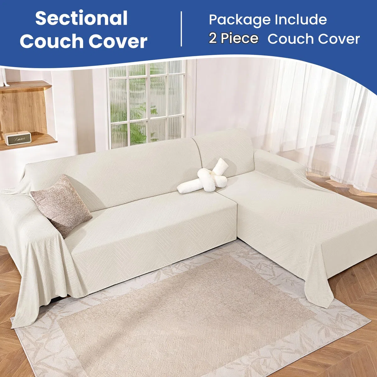 Ystyle Funda Sofa Chaise Long 2 Piezas, Funda Sofa Rinconera Antimanchas Lavable, Capa Sofa Antideslizante Universal, Protector De Sofa, Colcha Sofa Suave Cómoda, Crema (200x300+200x300 CM)