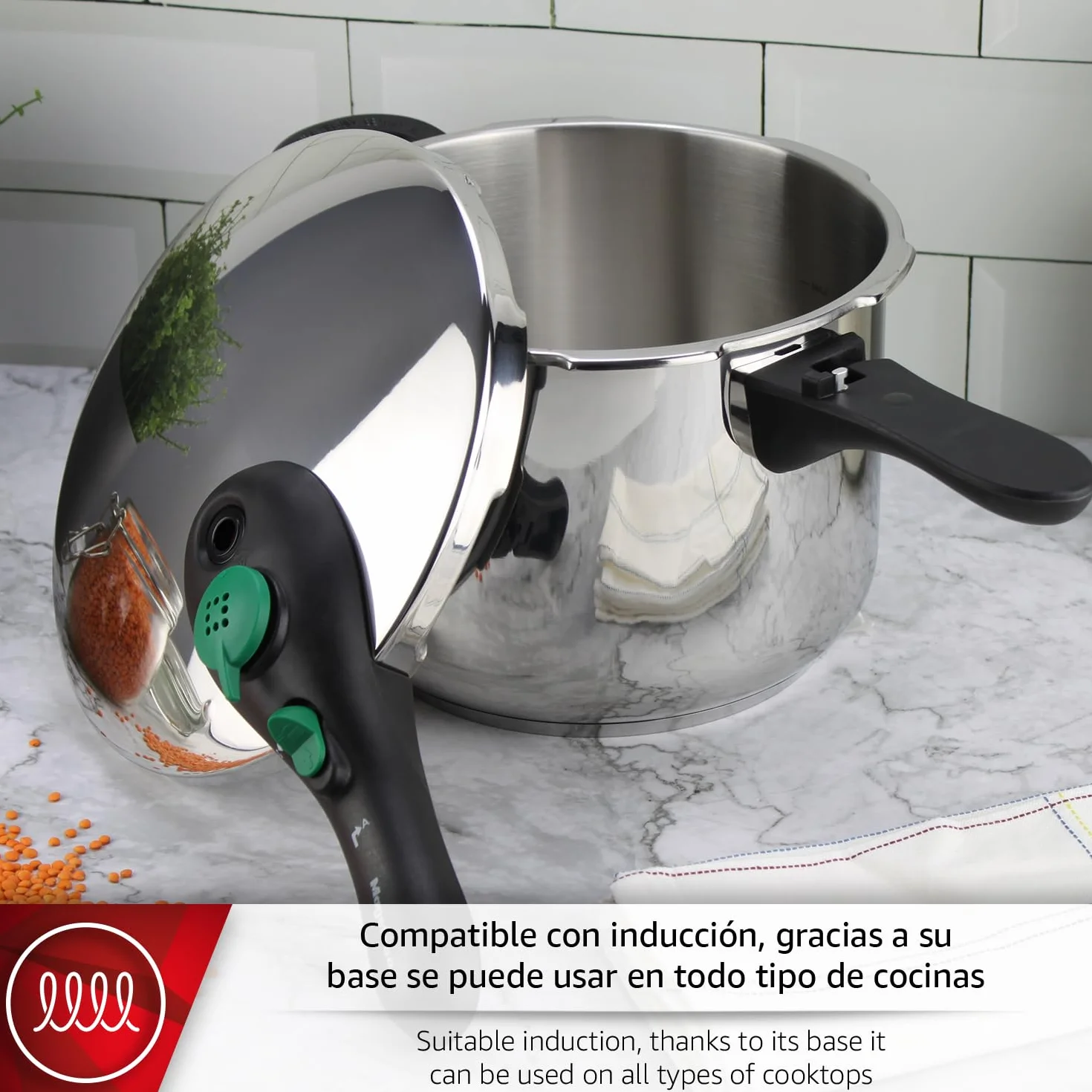 Magefesa DYNAMIC - Olla Express Rápida 6L, Acero Inoxidable 18/10, 5 Sistemas de Seguridad, Fácil Uso, Apto para Todo tipo de cocinas, Inducción