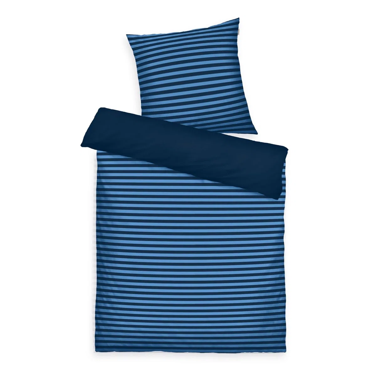 Herding TOM Tailor Bettwäsche Medium Stripes Dark Navy & Cool Blue, 80 x 80 cm + 155 x 220 cm, 100% Baumwolle/Renforce, mit Wendemotiv und farbigem Markenreißverschluss