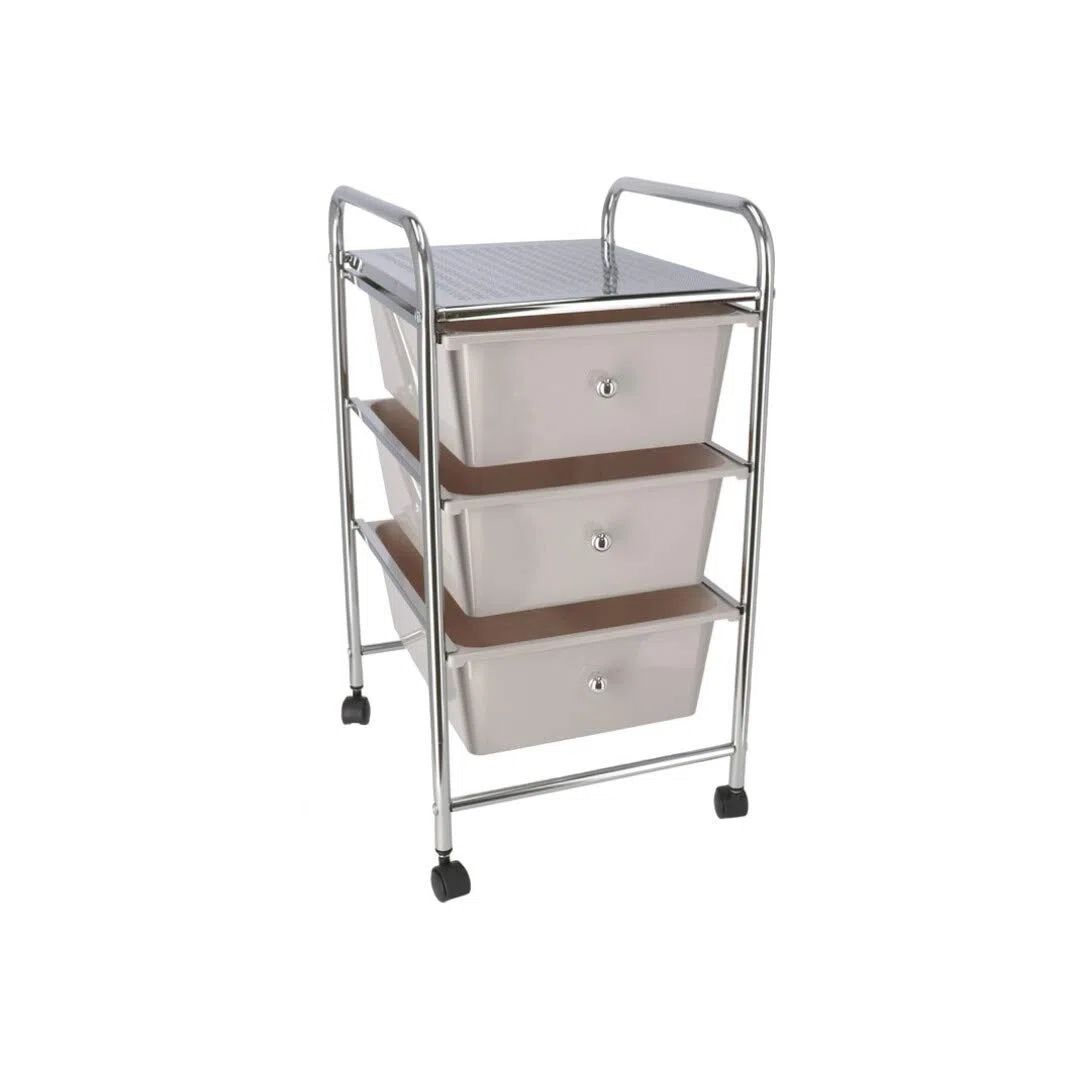Gerimport Carro Multiusos Acero 3 cajones Gris 63 x 38 x 18 cm