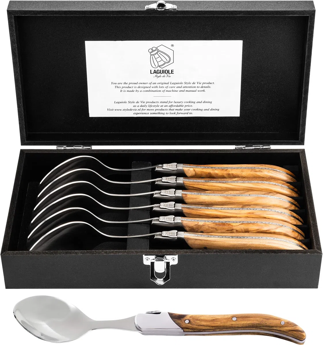 Laguiole Style de Vie Luxury Line - Juego de 6 cucharas de sopa de madera de olivo