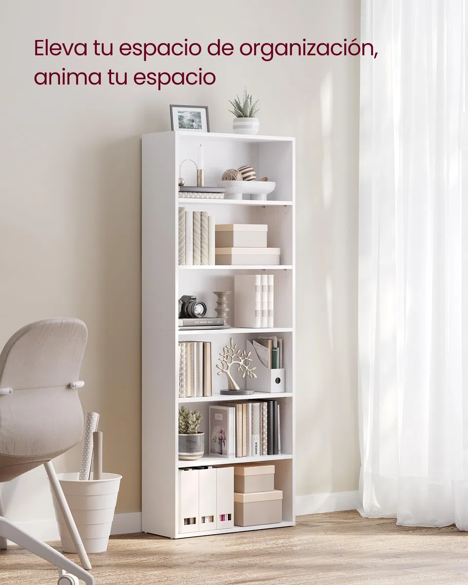 VASAGLE Custos Colección - Librería de 6 Niveles, Estantería de Libros, Organizador con Compartimentos, Estantes Abiertos y Ajustables, para Sala de Estar, Oficina, Dormitorio, Blanco Nube LBC166T14