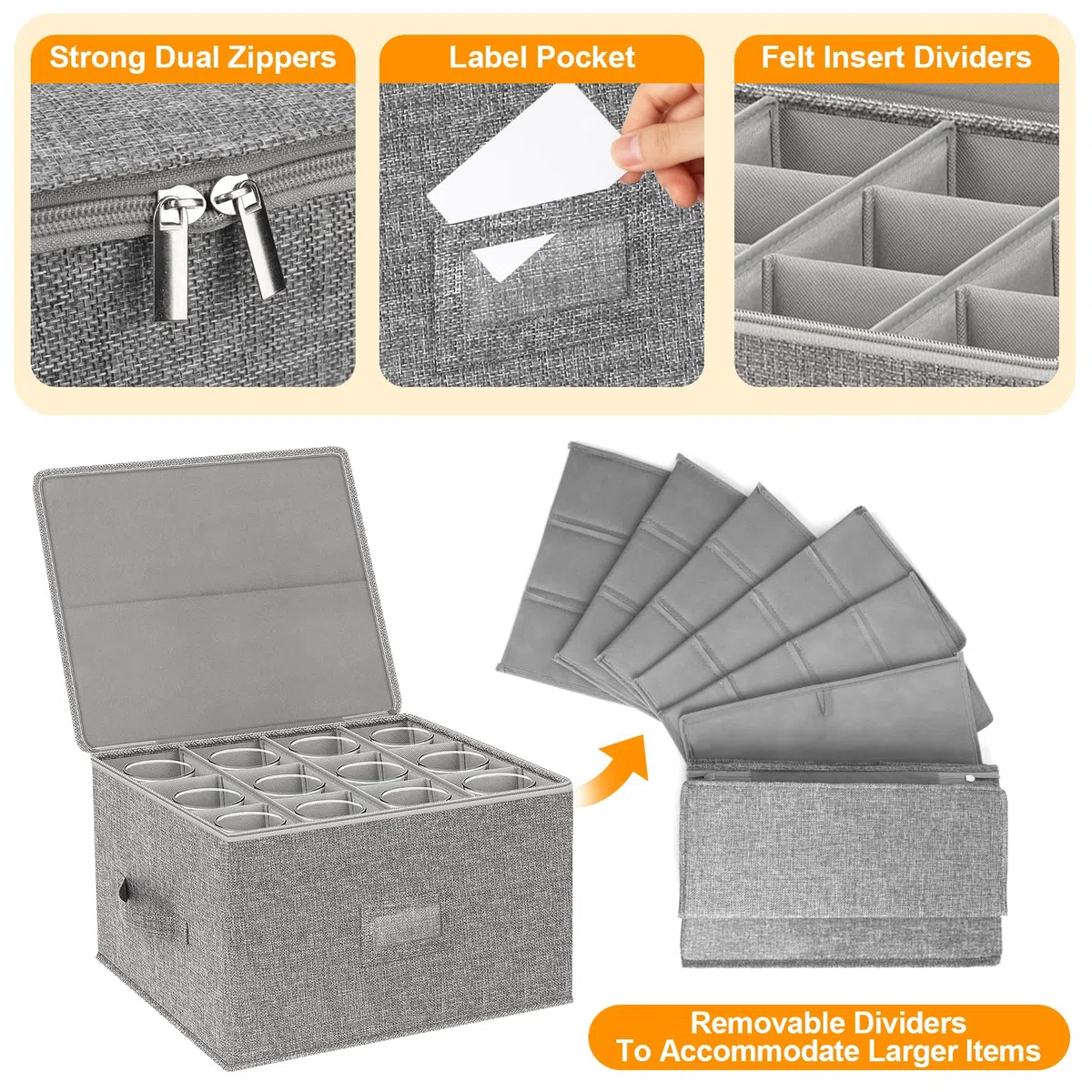 Kukikan Caja de almacenamiento para copas de vino, paquete de 2, cajas apilables con carcasa dura en la parte superior inferior, suministros de mudanza, contenedores de almacenamiento de China para 24
