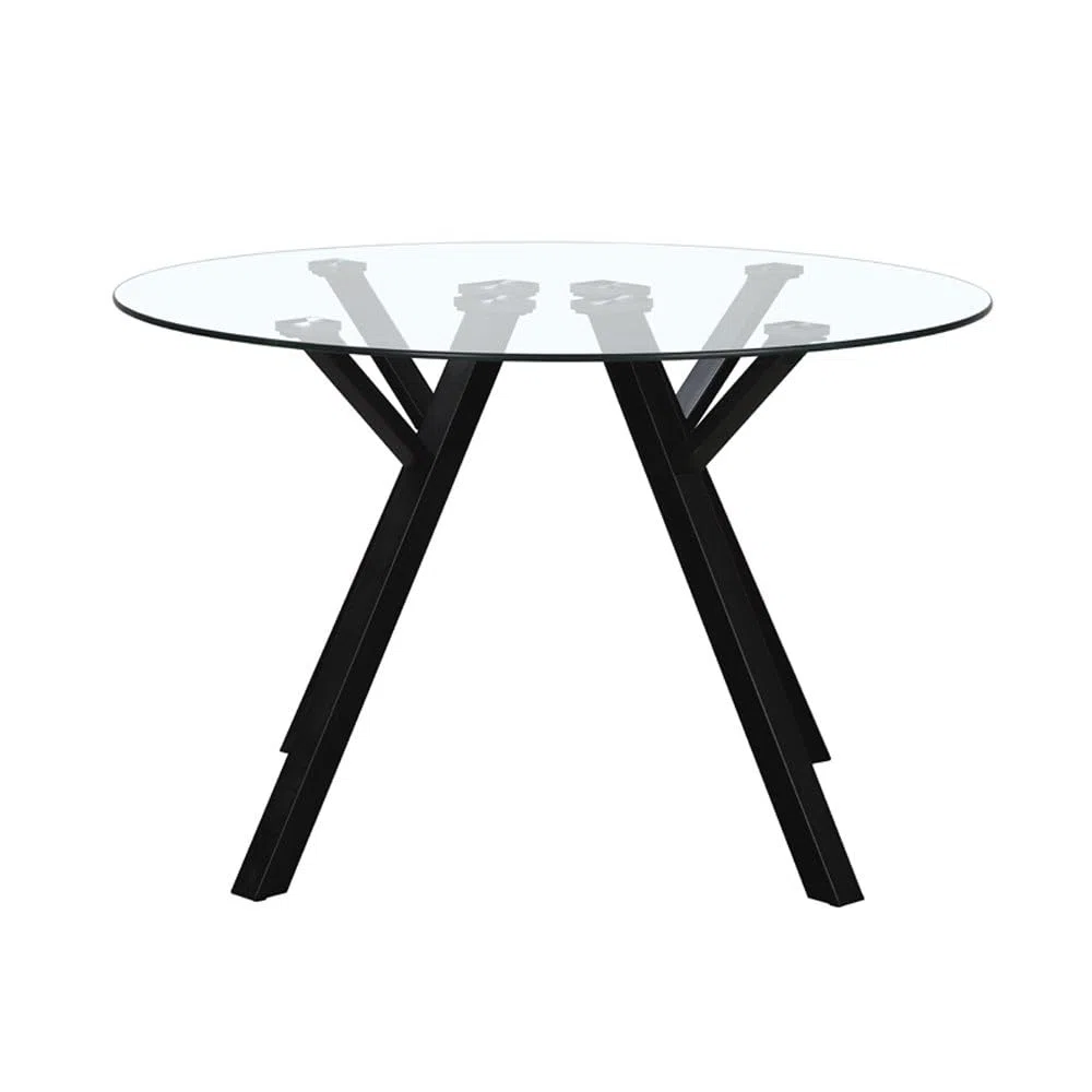 LOLAhome Mesa de Comedor Redonda Elsa para 6 Personas de 120 cm. Estructura Resistente de Metal Negro y Tablero de Cristal Templado. Diseño Ligero y contemporáneo.