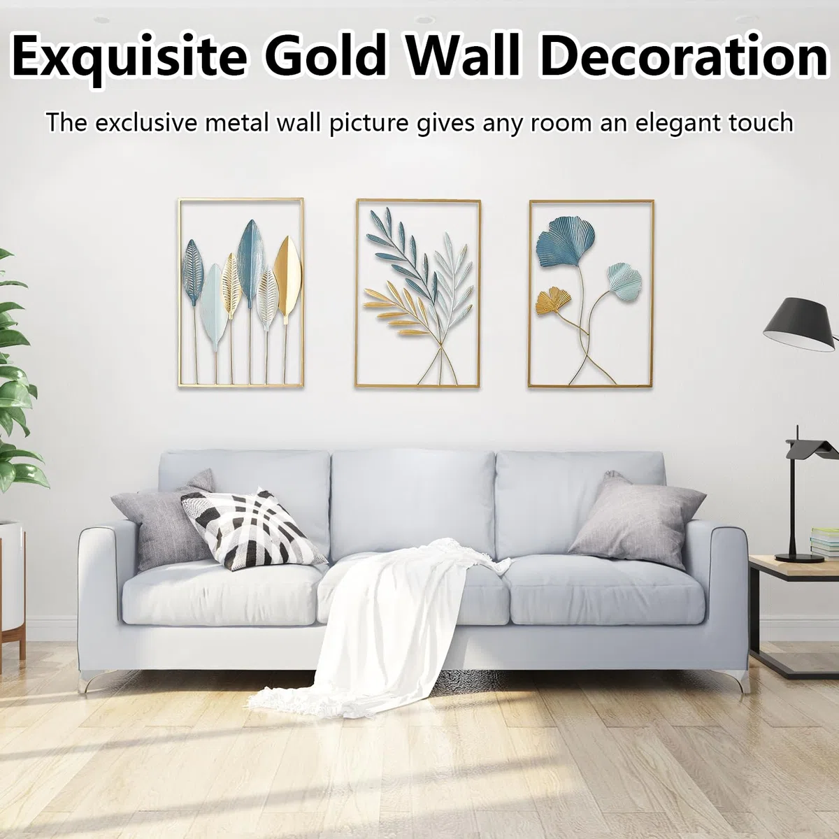 Mocoli DecoracióN De Pared Metal, 3 Piezas Moderno Hojas De Metal DecoracióN De Pared 43x30 Cm DecoracióNs De Pareds Para Dormitorio Sala De Estar