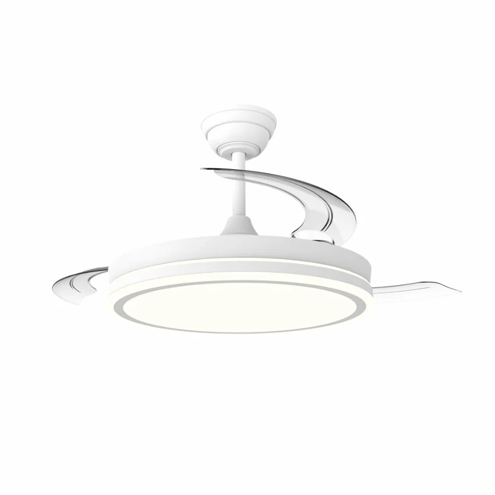 wonderlamp Ventilador LED aspas plegables Miso Evo Blanco 72W con Memoria de encendido, APP, Mando a distancia CCT 3000-4000-6000K, Intensidad Regulable, Silencioso