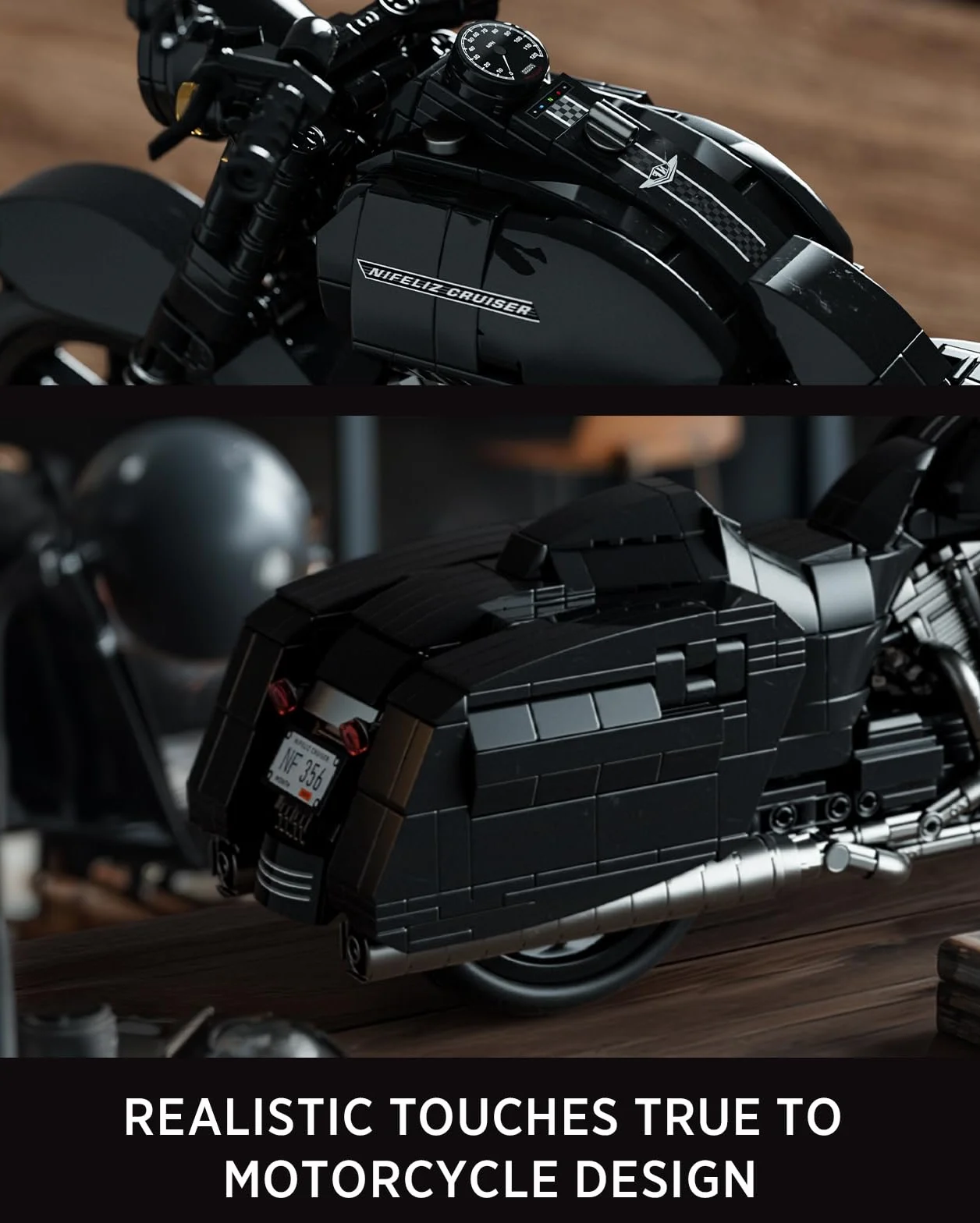 Nifeliz Kit de Construcción de Moto Cruiser para Adultos, Maqueta de Motocicleta con Detalles Realistas, Regalo Coleccionable para Amantes de las Motos (1.339 Piezas, NF10356)