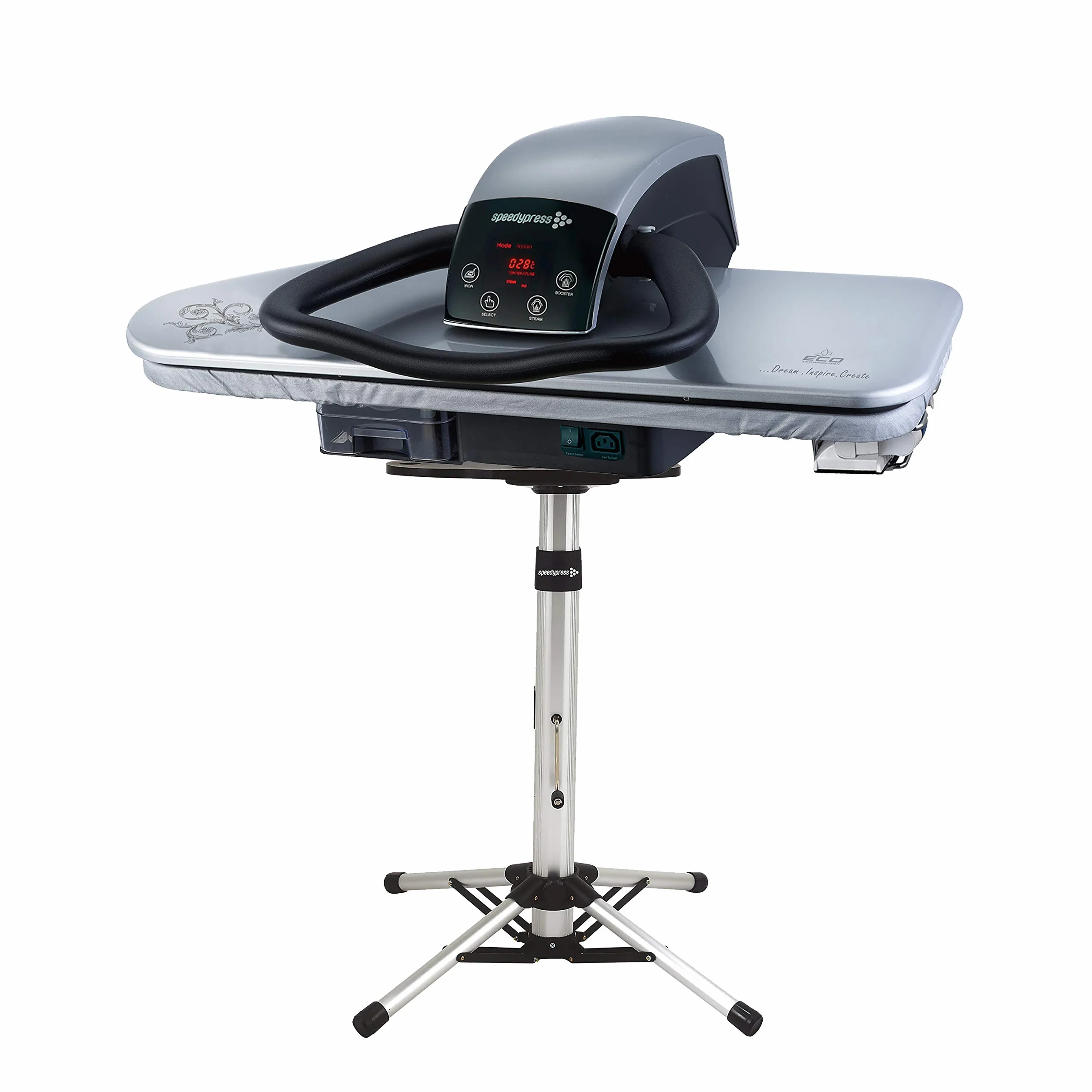 Speedypress Prensa de Planchado a Vapor 81HD-Plata/Negro, Resistente Profesional 81cm con Soporte