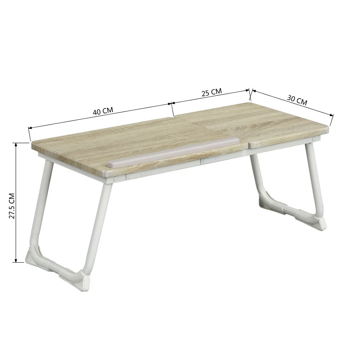 MEUBLE COSY Mesa de Ordenador Portátil Bandeja de Cama con Patas Plegable Mesita Auxiliar para Sofa, Soporte para Computadora, Roble y Blanco, 65x30x27,5 cm