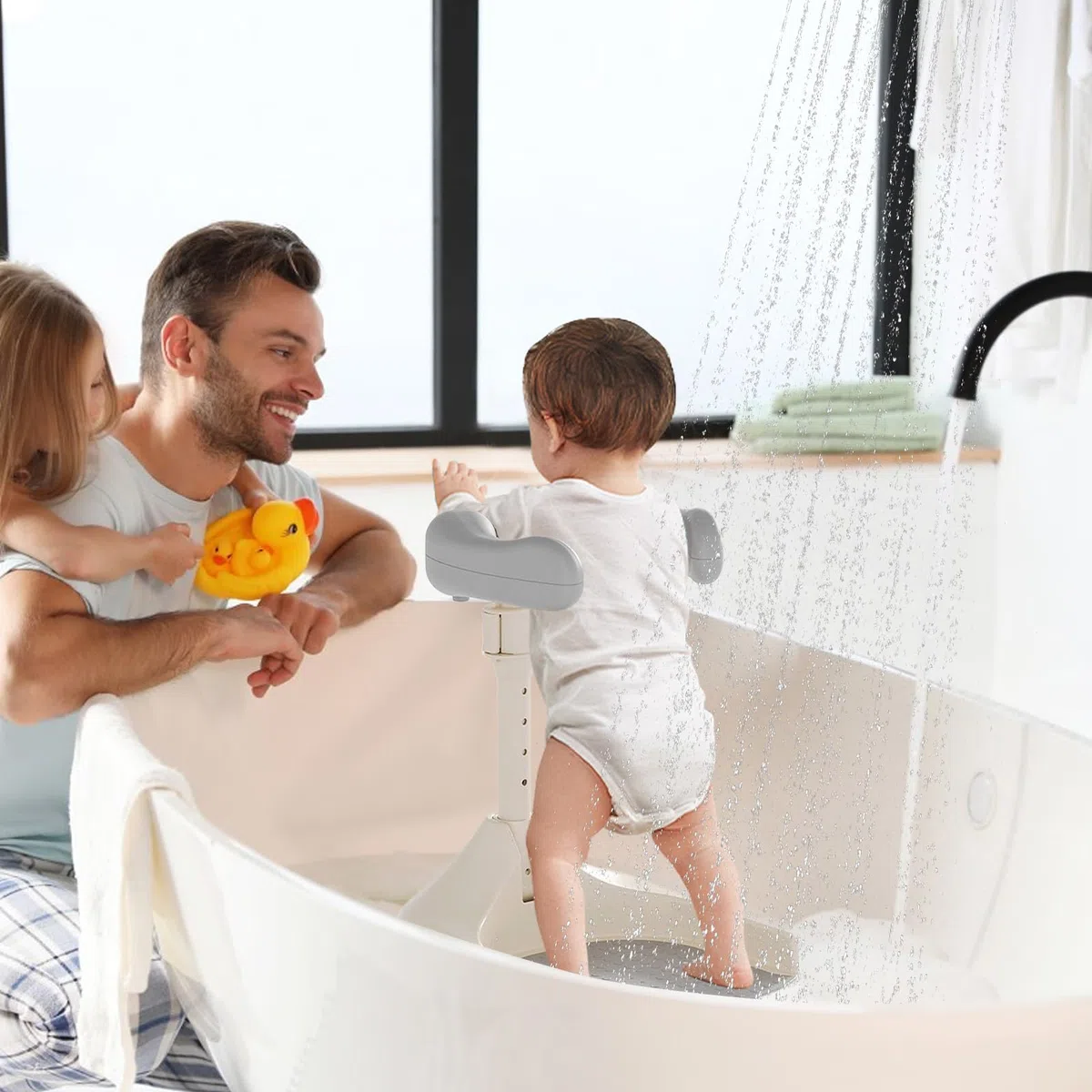 Apoyo para el baby shower, soporte de ducha de baño de bebé | Altura ajustable de soporte de baby shower con base antideslizante | Asiento de lavado de bañera de niño portátil plegable para