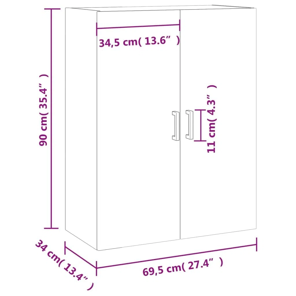 vidaXL Armario de Pared Roble Sonoma 69,5x34x90 cm, Armario, Armario Colgante, Armario Auxiliar, Armario de almacenaje, Armario Colgante de Pared